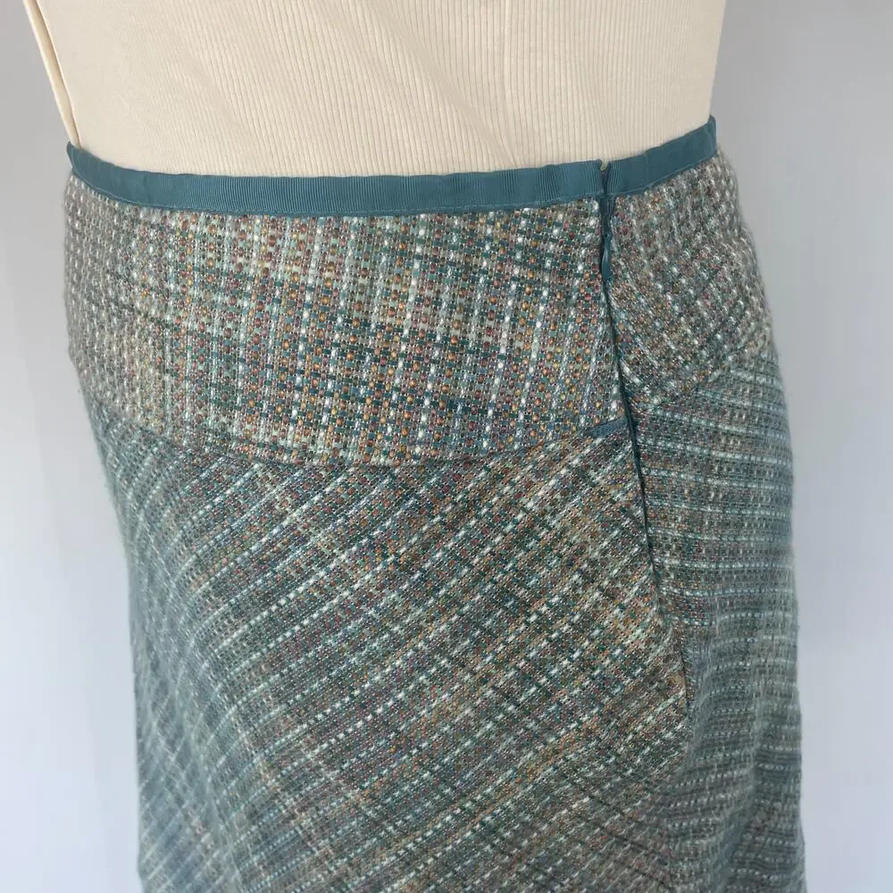 Y2K Tweed Mini Skirt Size 16 Blue Brown Mid Rise Career Office Academia Twee